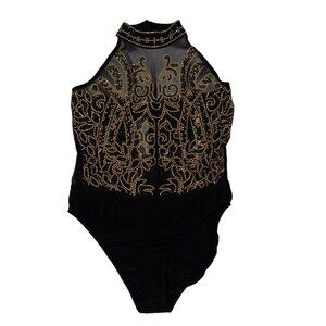 Venus Black Sparkle Choker‎ Neck Halter Top Bodysuit Womens Large NWT